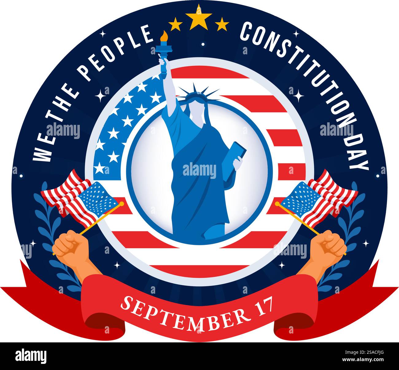 Happy Constitution Day Vereinigte Staaten Vektor-Illustration am 17. September mit einer amerikanischen wehenden Flagge und dem Kapitolgebäude Stock Vektor