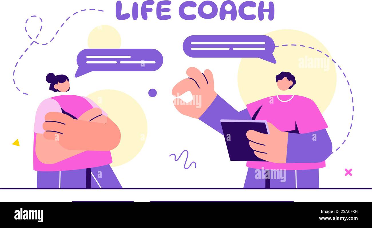 Life Coach Vektor Illustration für Beratung, Bildung, Motivation, Mentoring Perspektive und Self Coaching in Business Flat Cartoon Hintergrund Stock Vektor