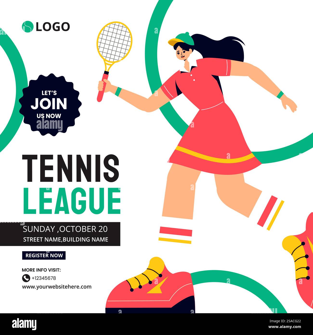 Tennis Spieler Sport Social Media Illustration Flat Cartoon Hand Gezeichnet Vorlagen Hintergrund Stock Vektor