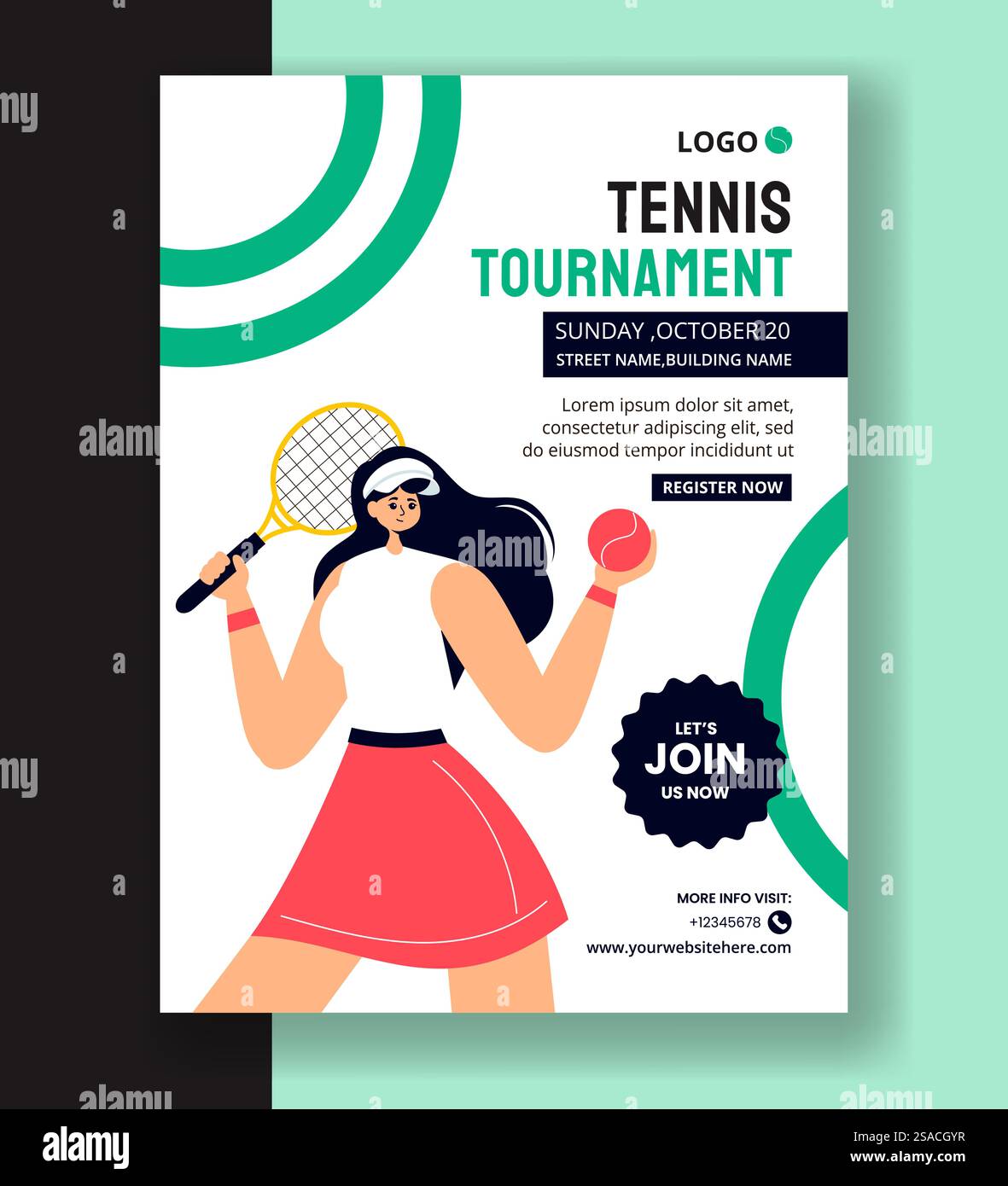 Tennisspieler Sport Vertikales Poster Flache Cartoon Hand Gezeichnete Vorlagen Hintergrund Illustration Stock Vektor