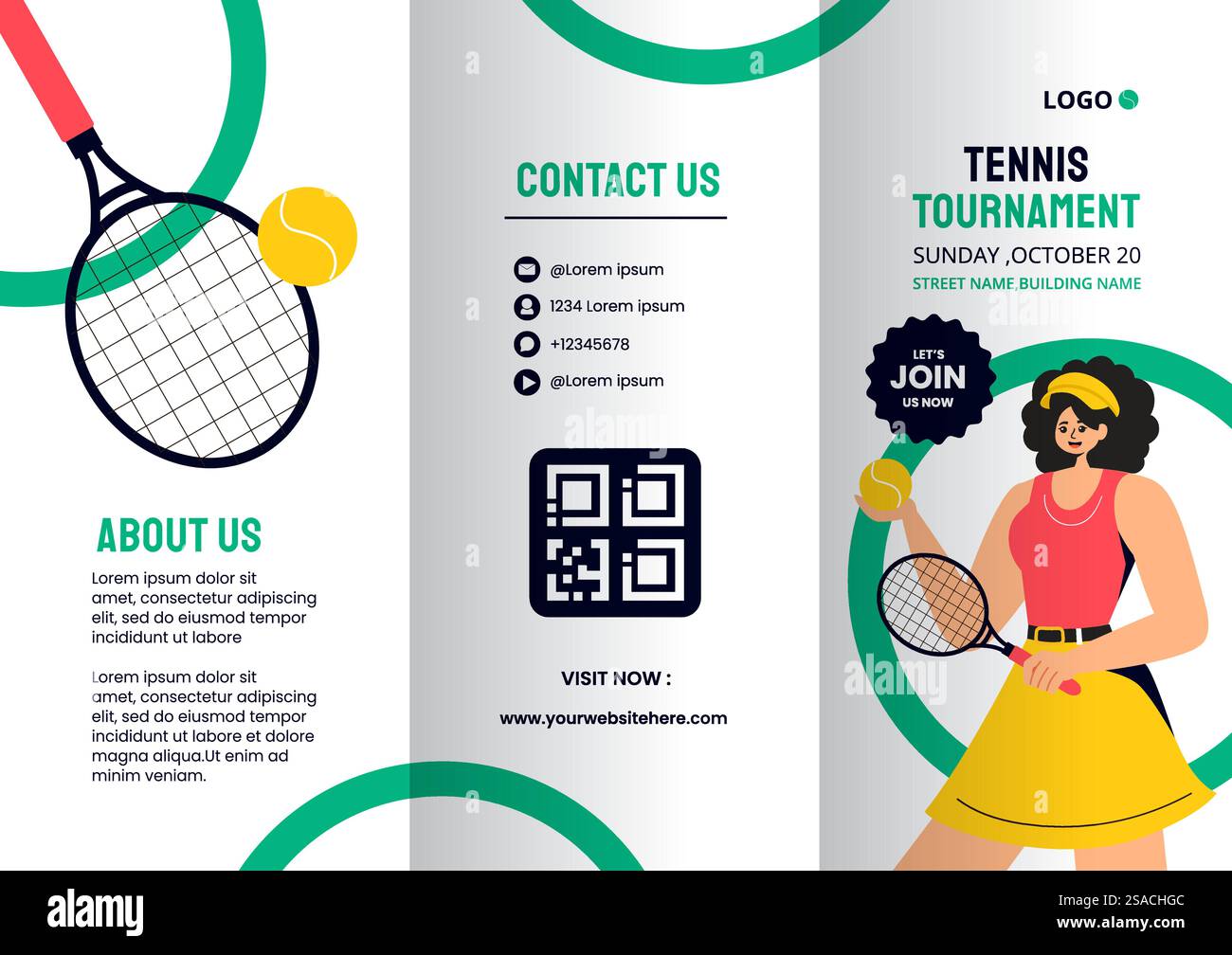 Tennisspieler Sport Social Media Broschüre Cartoon Hand Gezeichnete Vorlagen Hintergrund Illustration Stock Vektor