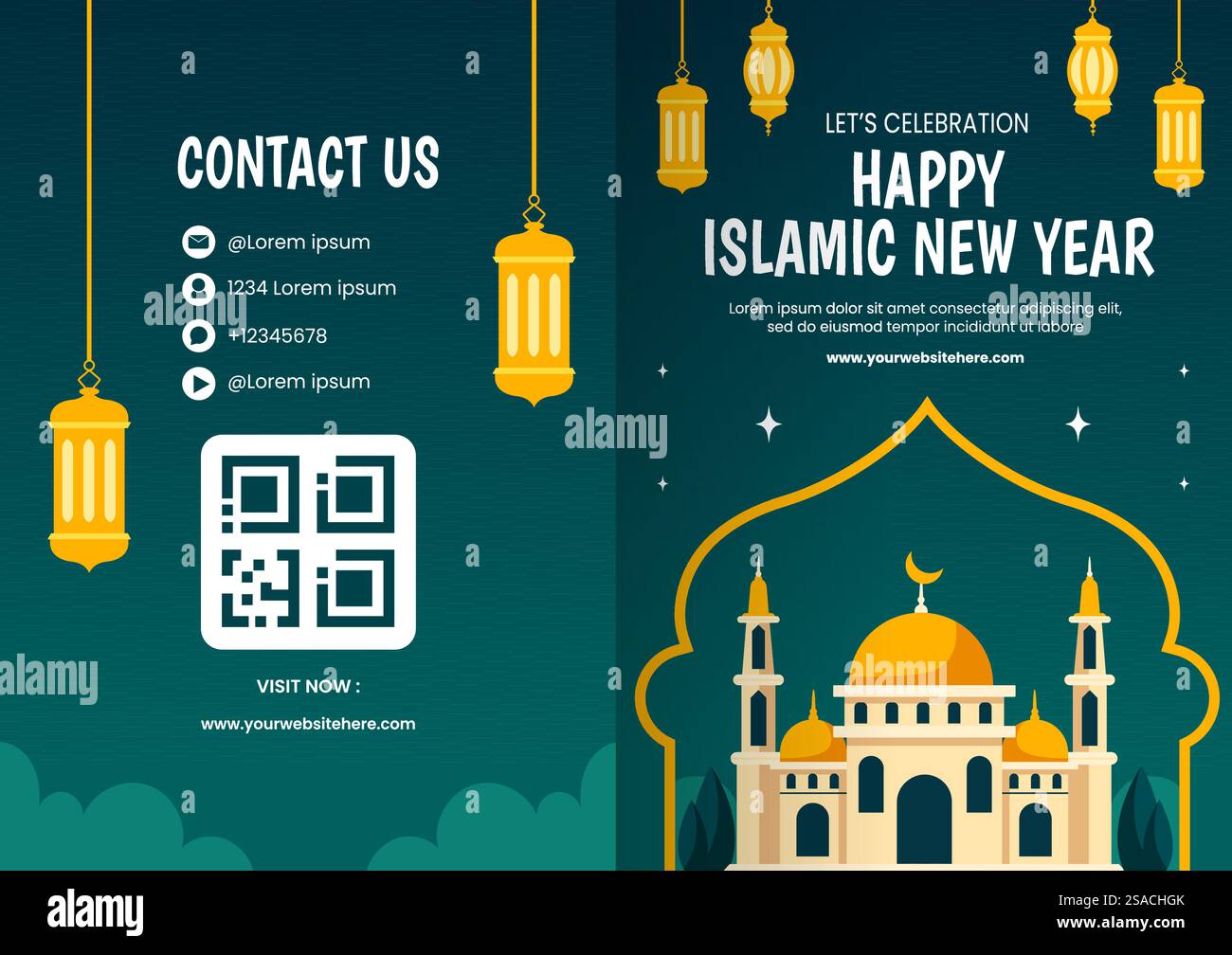 Islamische Neujahrsbroschüre Flat Cartoon Hand Gezeichnete Vorlagen Hintergrund Illustration Stock Vektor