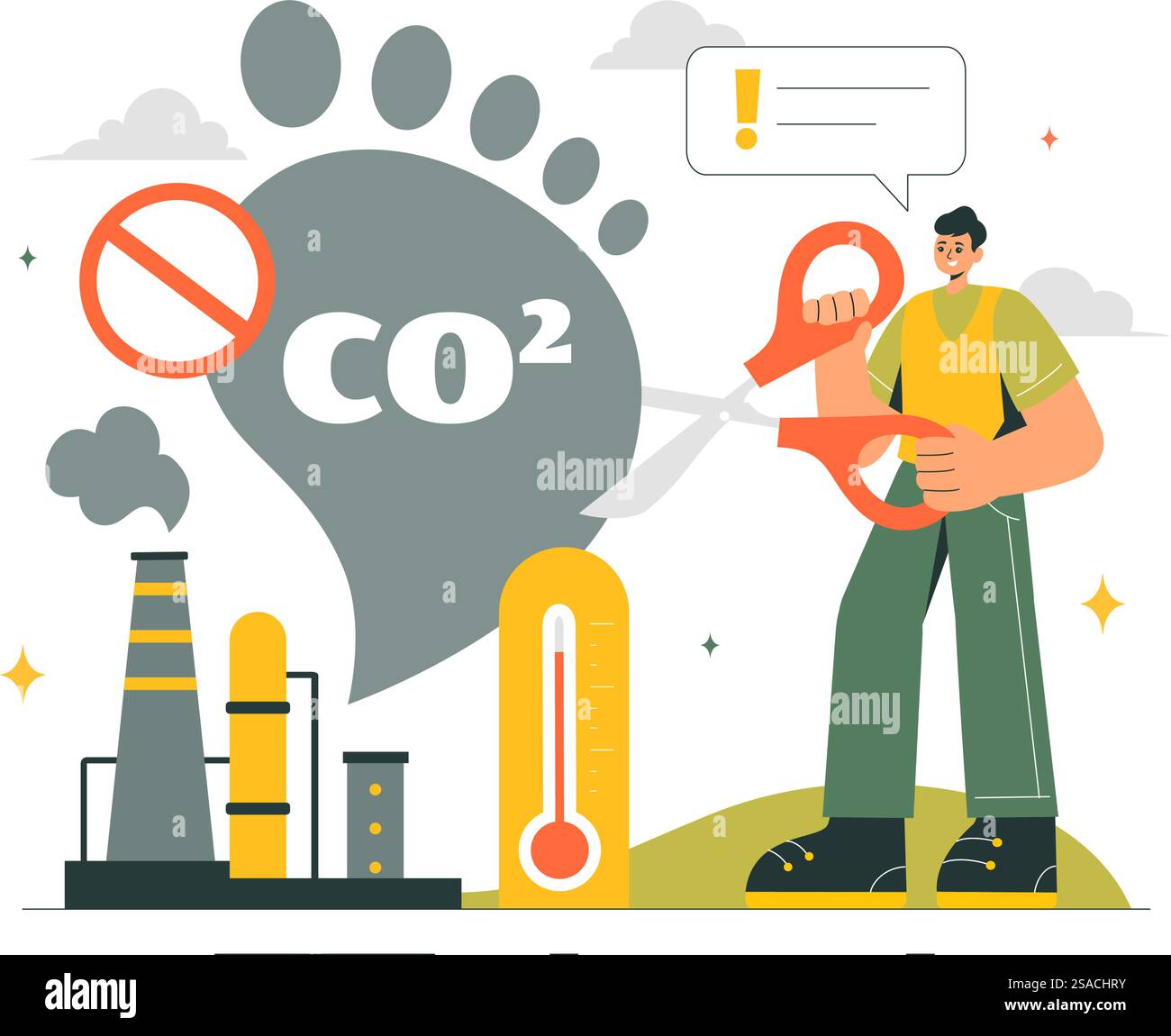 Kohlendioxid- oder CO2-Vektor-Illustration, die die Bedeutung der Rettung des Planeten Erde vor dem Klimawandel in einem flachen Cartoon-Hintergrund unterstreicht Stock Vektor