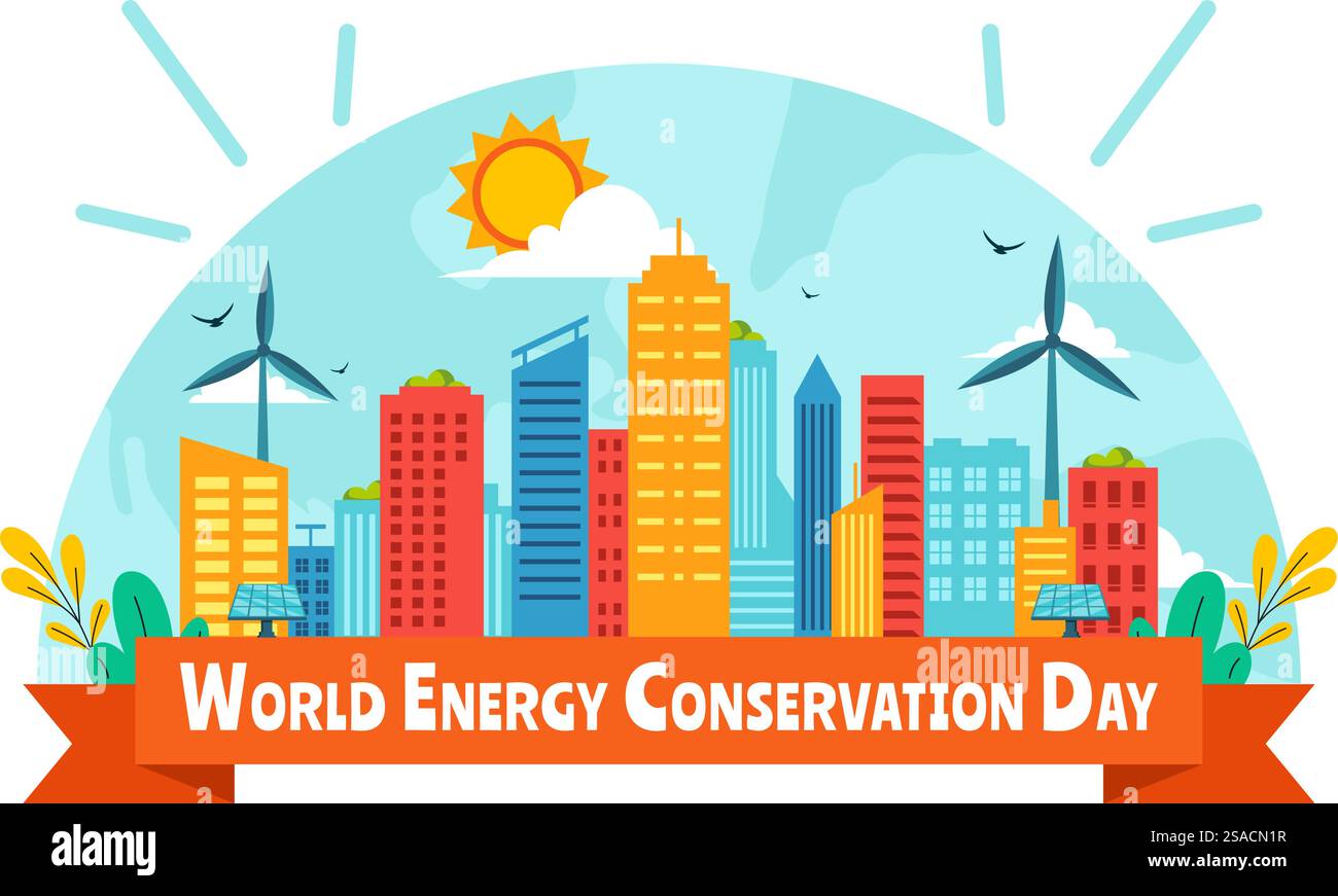 World Energy Conservation Day Vector Illustration die Wichtigkeit der Rettung des Planeten mit einem Green and Eco Friendly, mit einer Lampe und Erde Stock Vektor