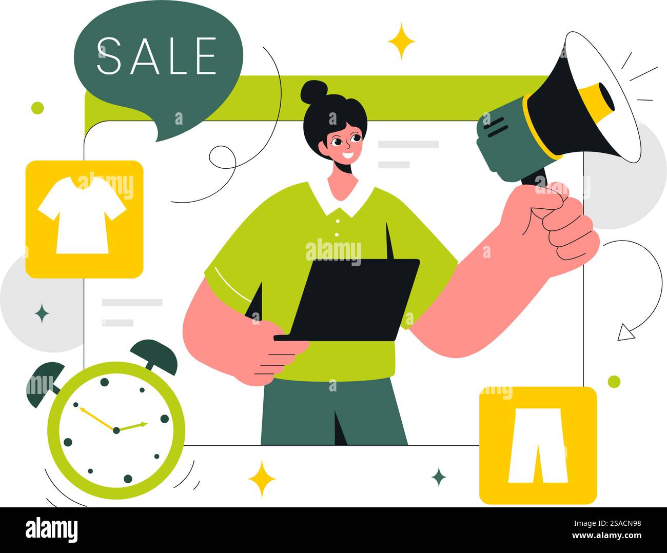 Grüne Montag-Verkauf-Vektor-Illustration mit Käufern, die Einkaufstaschen halten, um Rabattaktionen in einem flachen Stil-Cartoon-Hintergrund hervorzuheben Stock Vektor