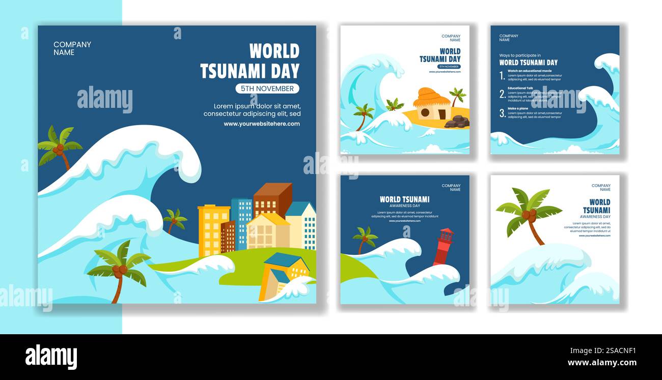 World Tsunami Day Social Media Post Design in Hand gezeichneter Stil Illustration Stock Vektor