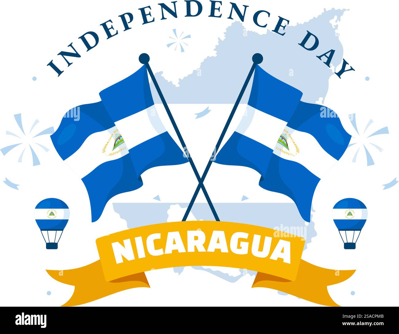 Nicaragua Unabhängigkeitstag Vektor-Illustration am 15. September mit wehender Flagge und Band in einem National Holiday Flat Style Cartoon Hintergrund Stock Vektor