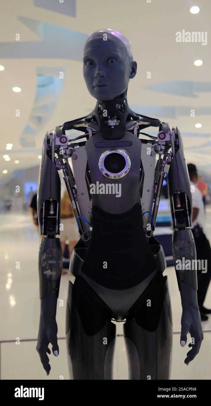 Museum der Zukunft. Exponate. Ameca, ein humanoider Roboter. Dubai, VAE, Vereinigte Arabische Emirate. Stockfoto