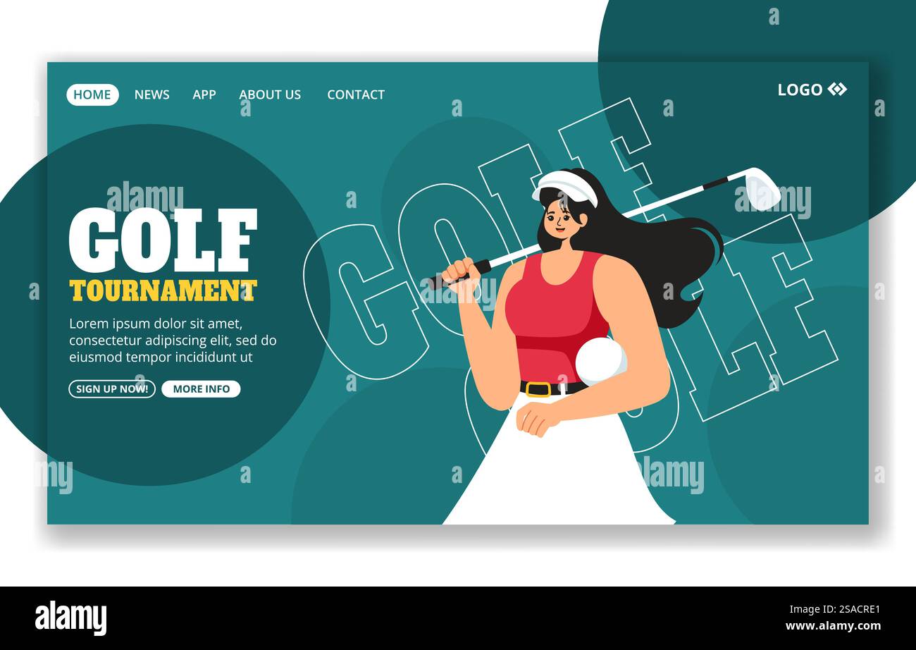 Golf Sport Social Media Landing Page Cartoon Hand Gezeichnete Vorlagen Hintergrund Illustration Stock Vektor