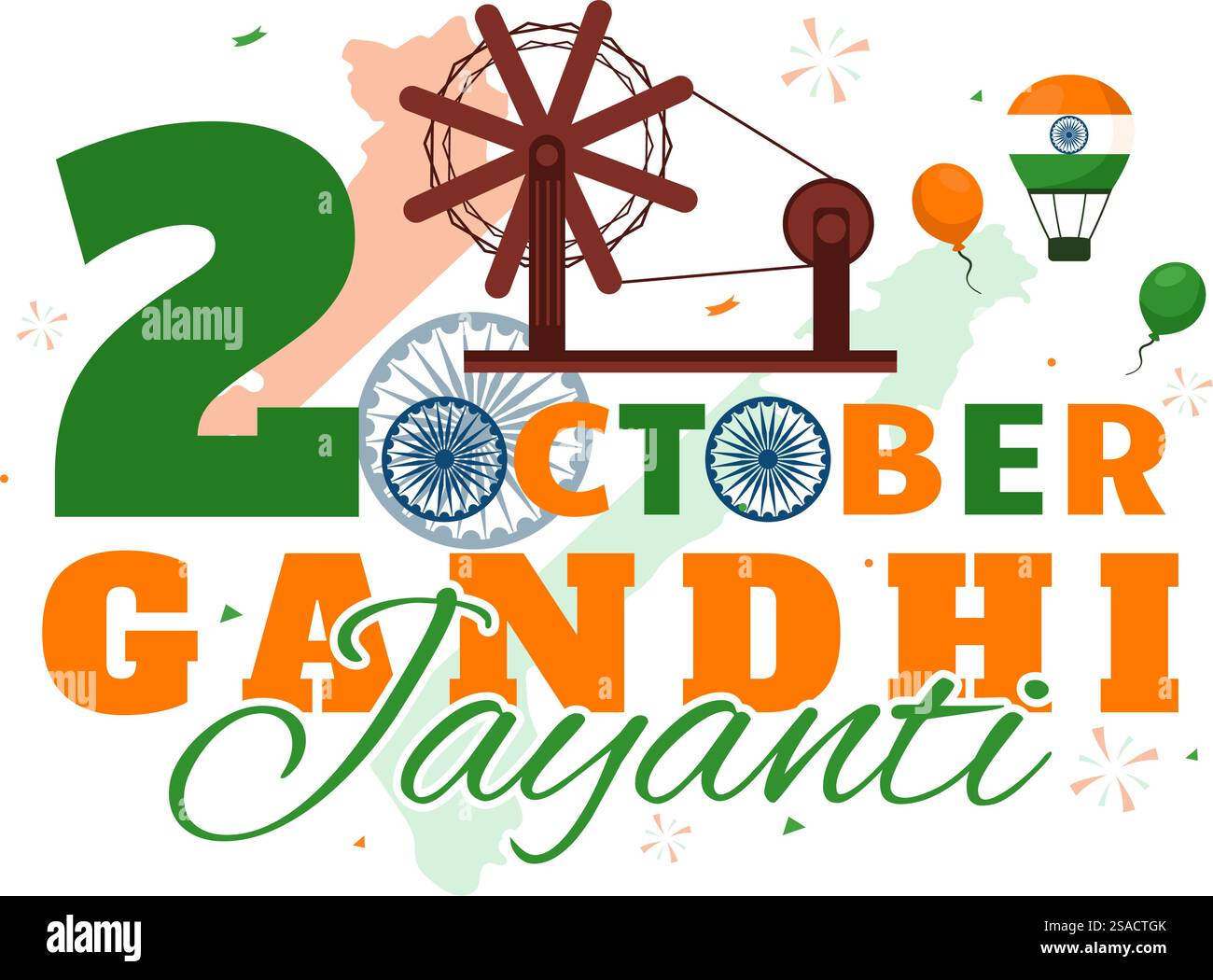 Happy Gandhi Jayanti Day ist eine Veranstaltung, die in Indien am 2. Oktober gefeiert wird, die Marks Gandhi&rsquo;s Geburtstag in Flat Cartoon Hintergrund Vektor Illustration Stock Vektor