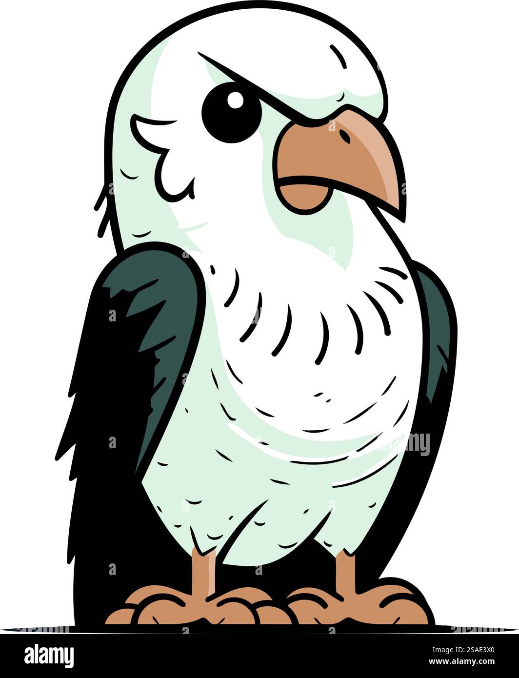 Abbildung eines weißen und grauen Papageiens auf weißem Hintergrund Stock Vektor