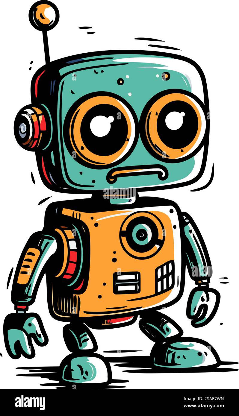 Niedlicher Karikaturroboter. Handgezeichnete Vektorgrafik. Doodle-STYLE. Stock Vektor