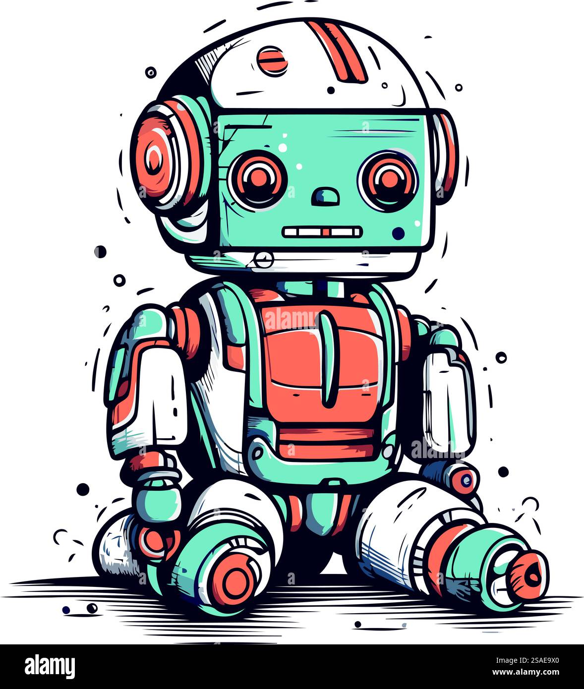 Cartoon-Roboter. Vektor Hand gezeichnete Illustration eines niedlichen Roboters. Stock Vektor