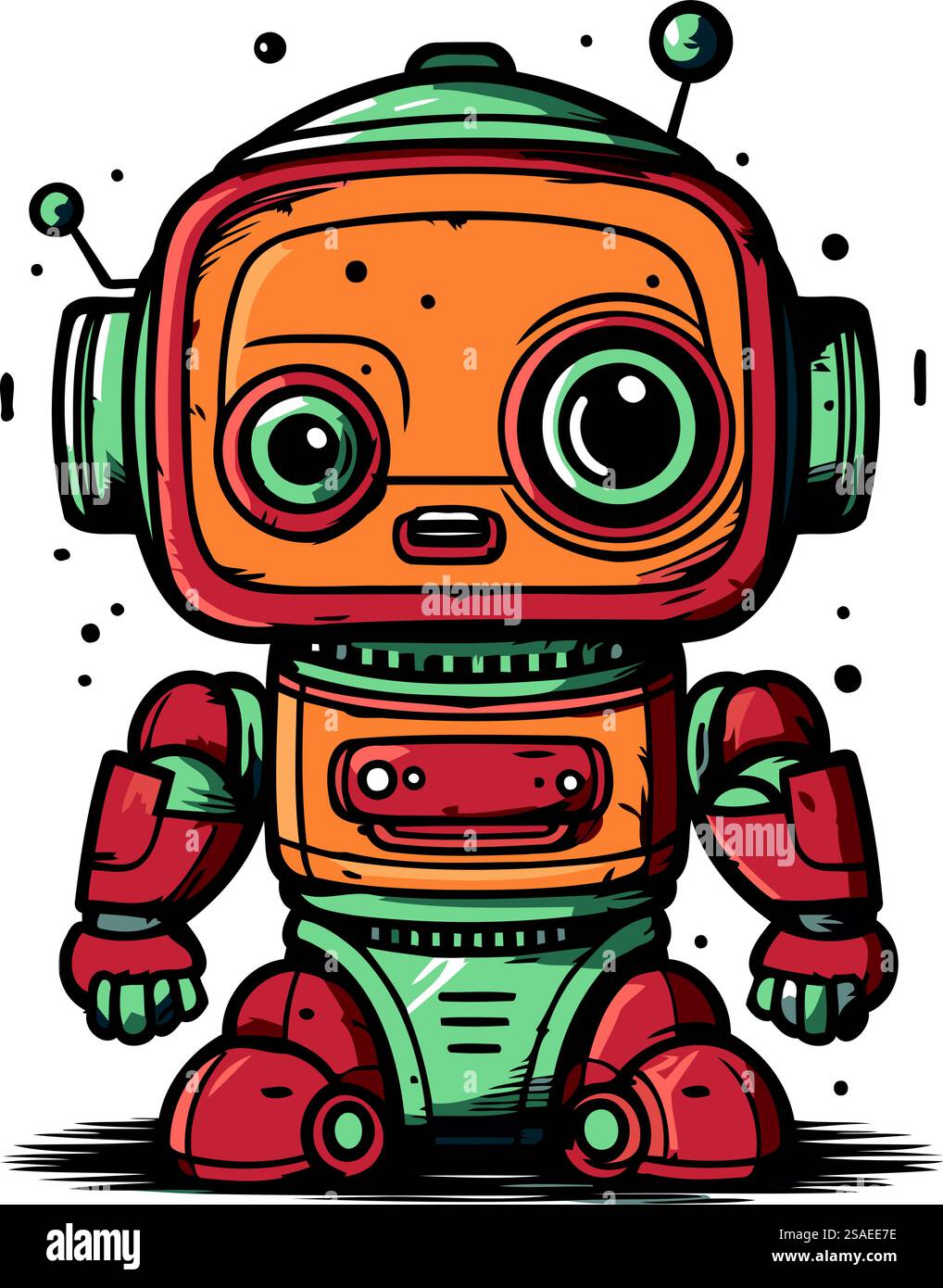 Niedliche Roboter-Cartoon-Vektor-Illustration. Handgezeichneter Doodle-Stil. Stock Vektor