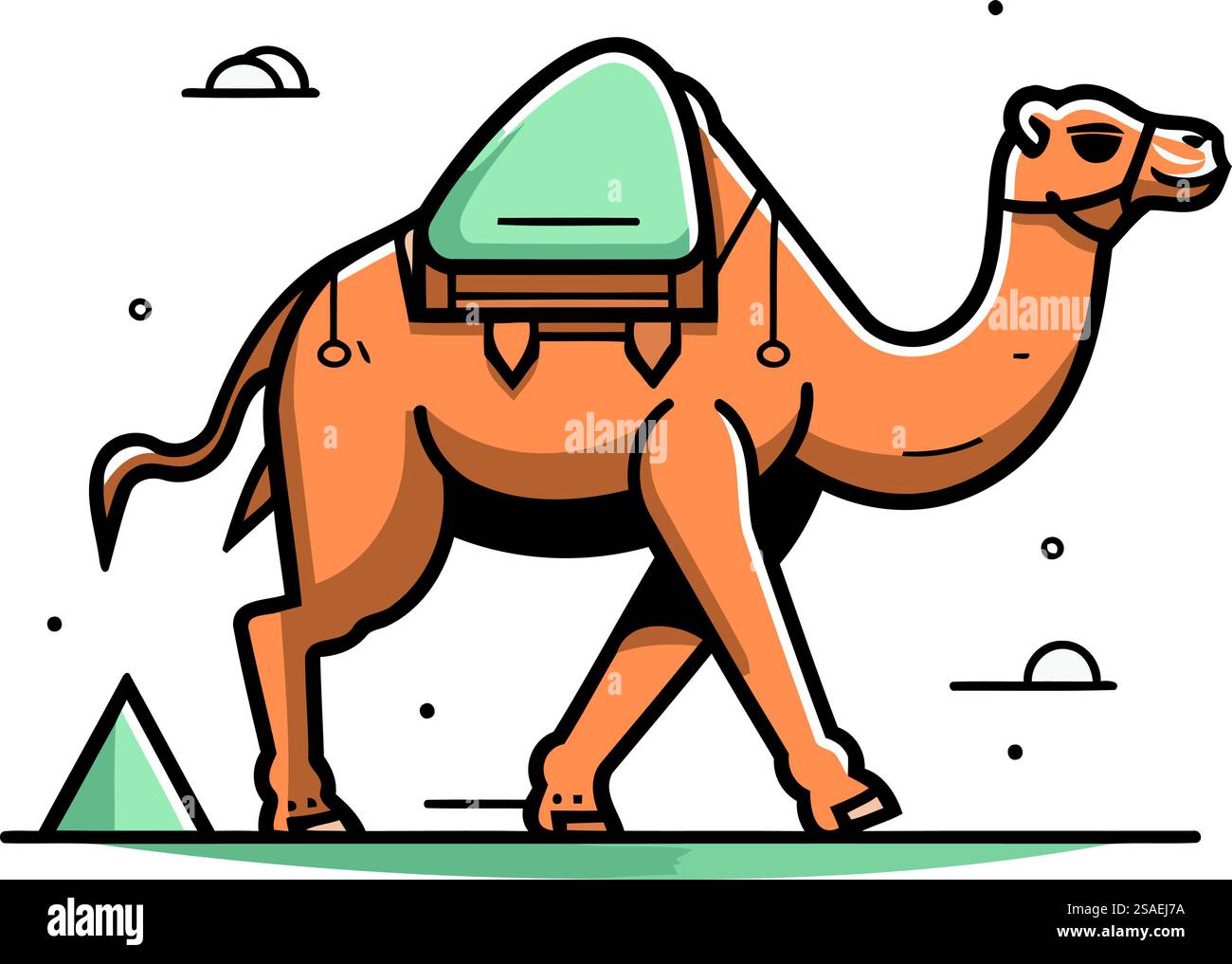 Kamel in der Wüste. Vektor-Illustration in flachem Cartoon-Stil. Stock Vektor