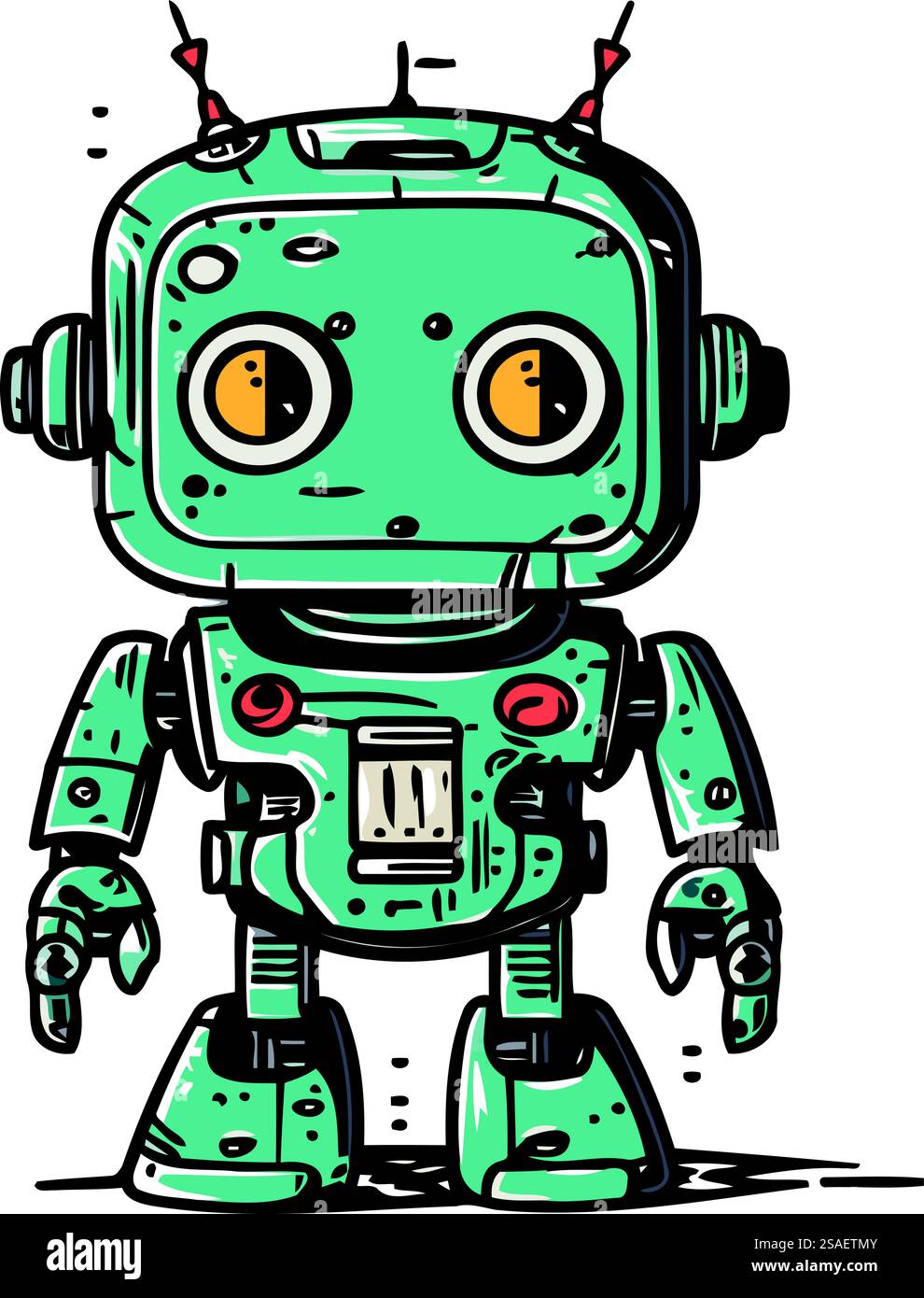 Niedlicher Karikaturroboter. Vektor-handgezeichnete Illustration eines Roboters. Stock Vektor