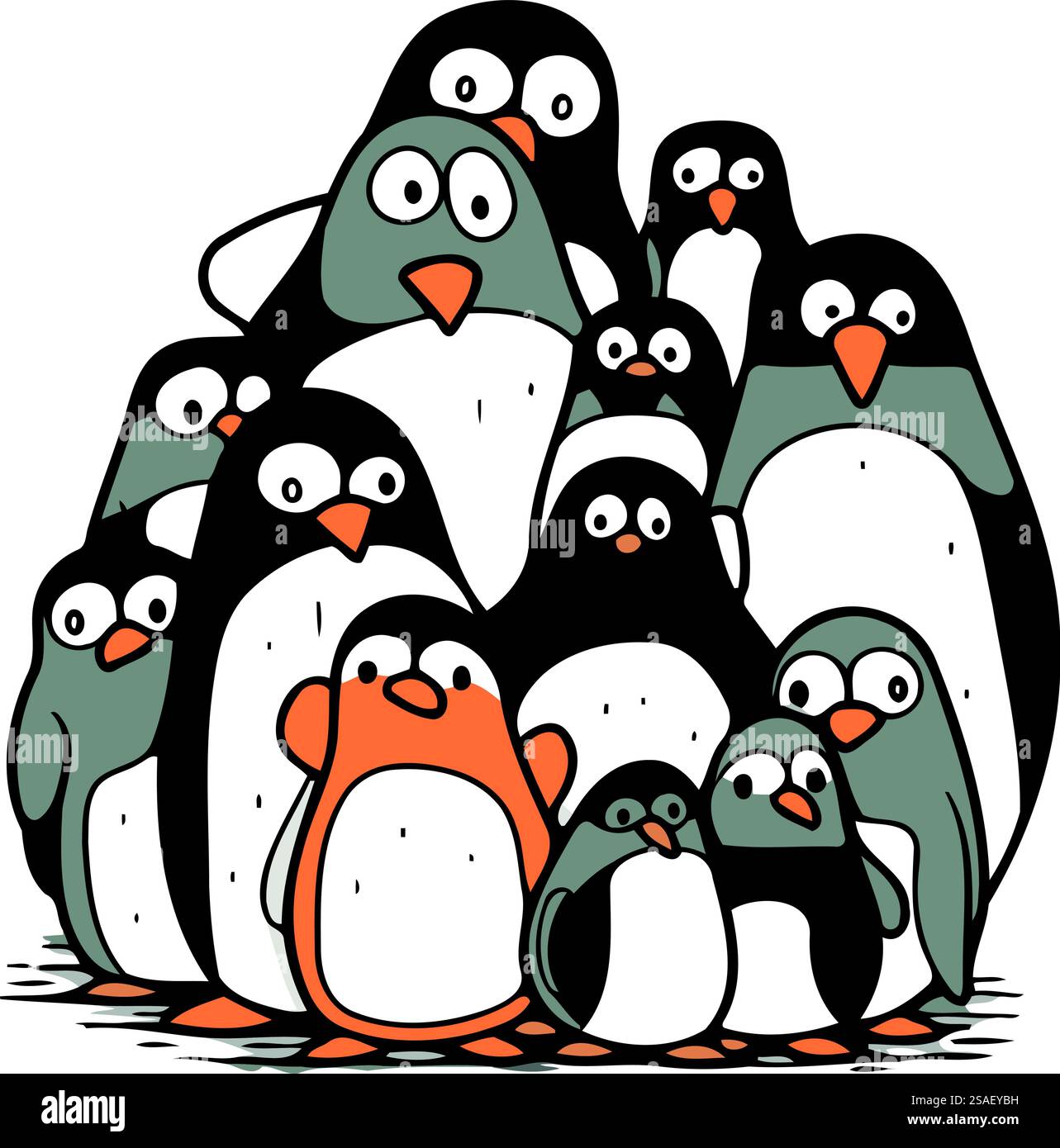 Familie der Pinguine. Vektorillustration einer Gruppe von Pinguinen. Stock Vektor