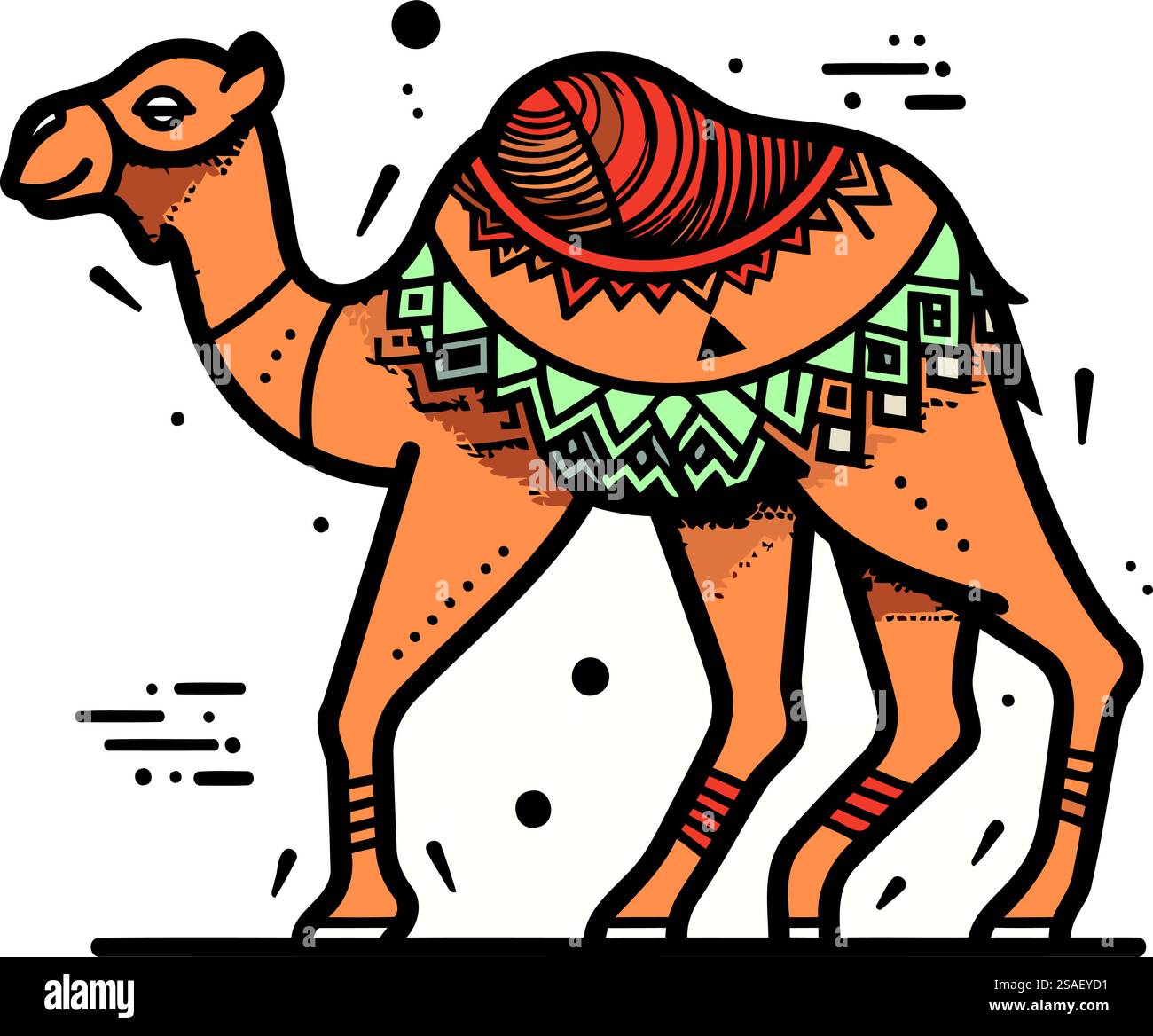 Kamel im ethnischen Stil. Vektorillustration im Linienart-Stil. Stock Vektor