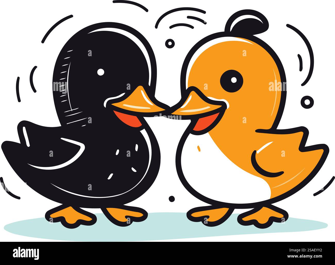Ein paar süße Comic-Enten. Vektorillustration auf weißem Hintergrund. Stock Vektor