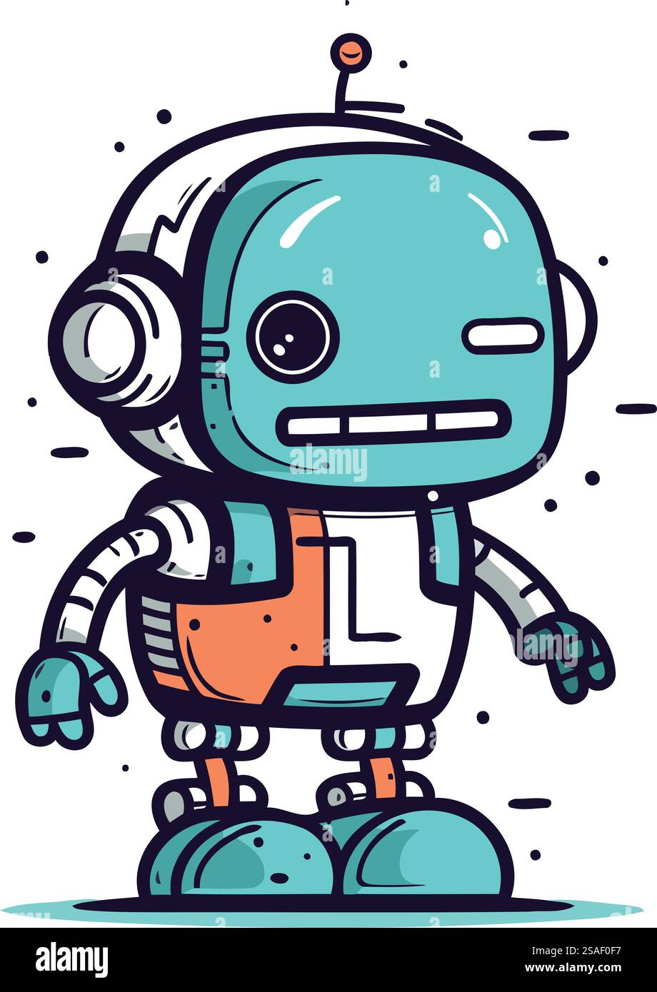 Niedlicher Karikaturroboter. Vektorabbildung. Isoliert auf weißem Hintergrund. Stock Vektor