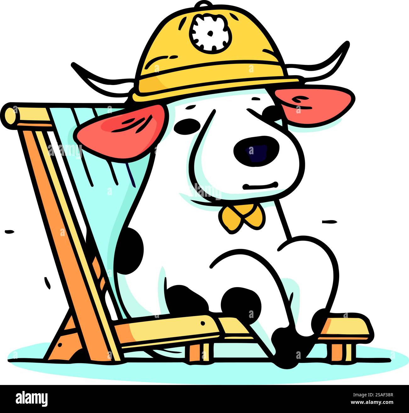 Kuh mit Hut auf einem Liegestuhl. Vektorabbildung. Stock Vektor