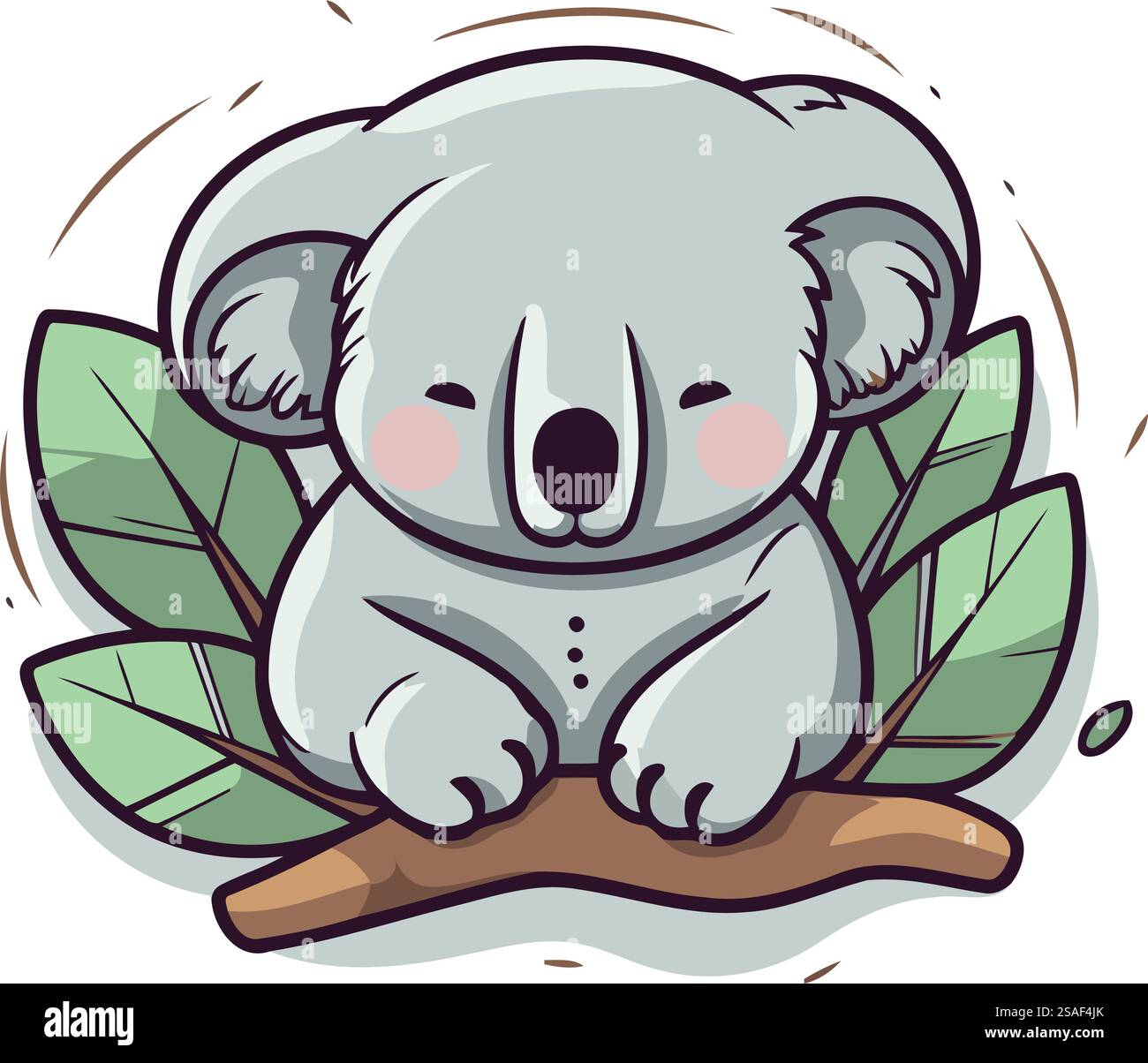 Süßer Koala auf dem Baum mit Blättern. Vektorabbildung. Stock Vektor