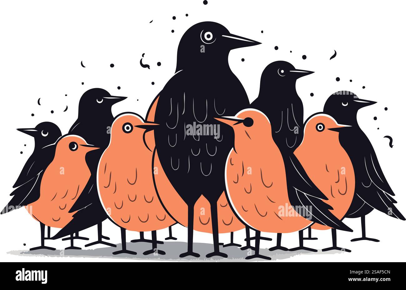 Vektorillustration einer Gruppe Amseln auf weißem Hintergrund. Stock Vektor