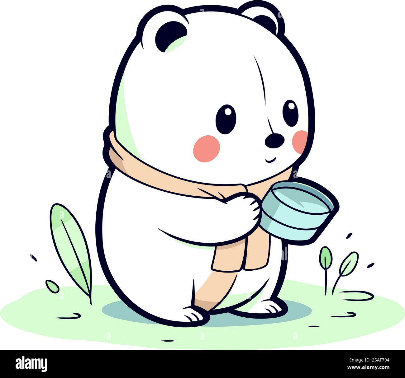 Süßer Eisbär, der eine Tasse Kaffee hält. Vektorabbildung. Stock Vektor