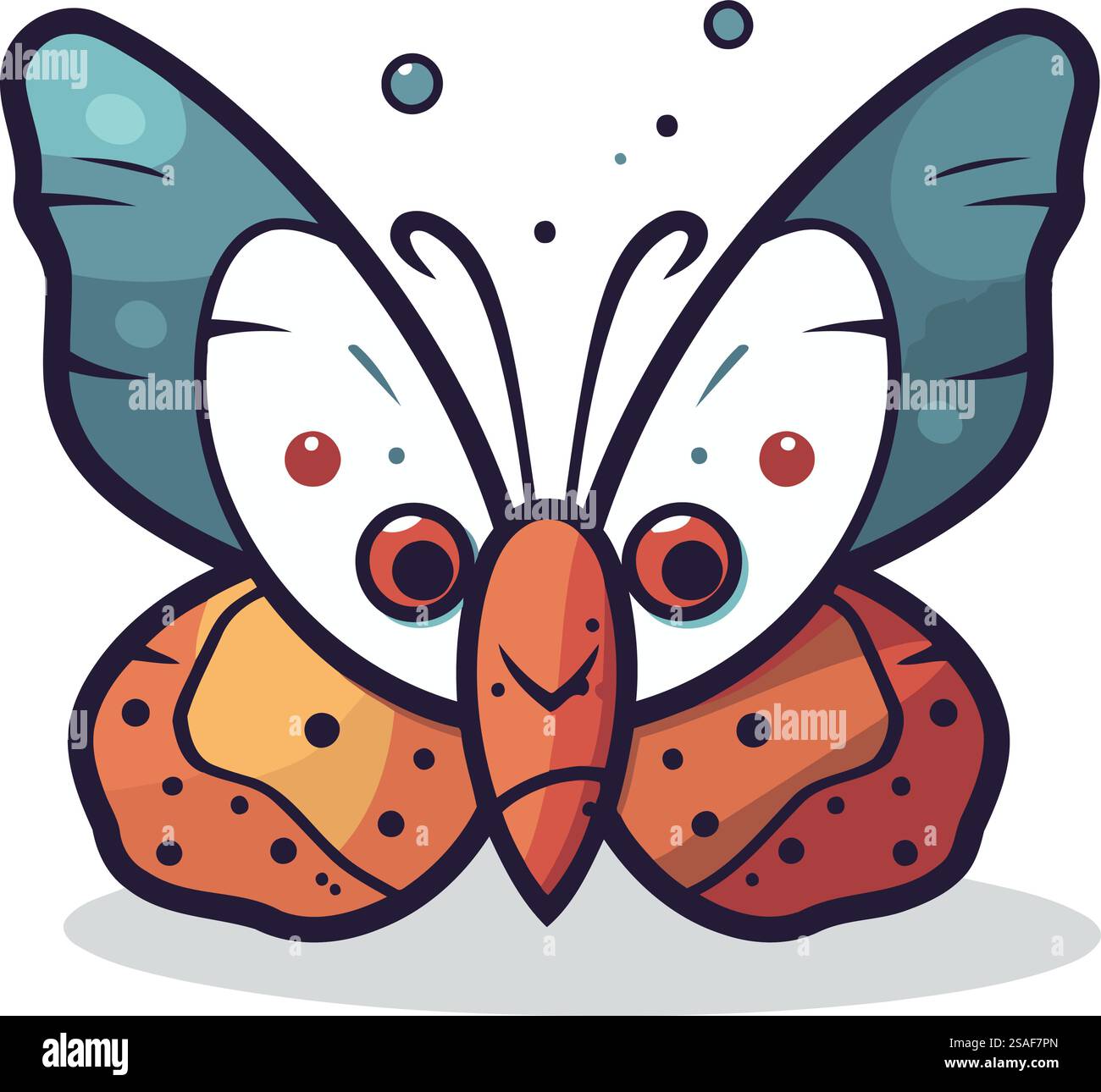 Schmetterlings-Zeichentricksymbol. Niedliche Tiere und Kreaturen. Farbenfrohes Design. Vektorabbildung Stock Vektor