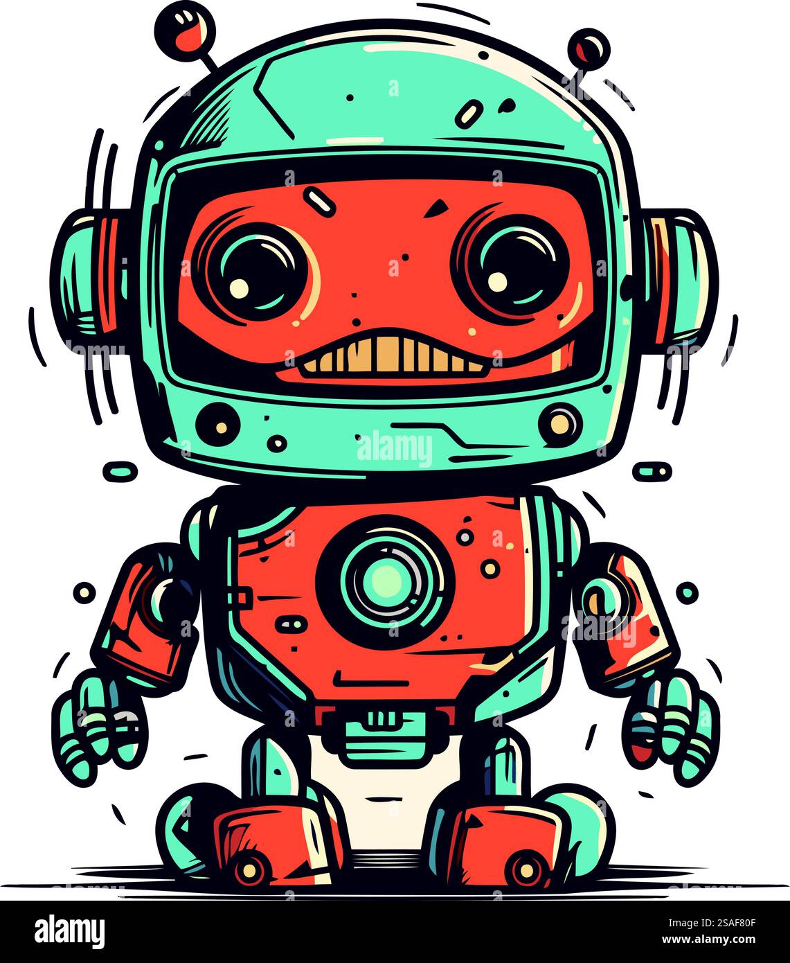 Niedlicher Karikaturroboter. Handgezeichnete Vektorgrafik. Doodle-STYLE. Stock Vektor