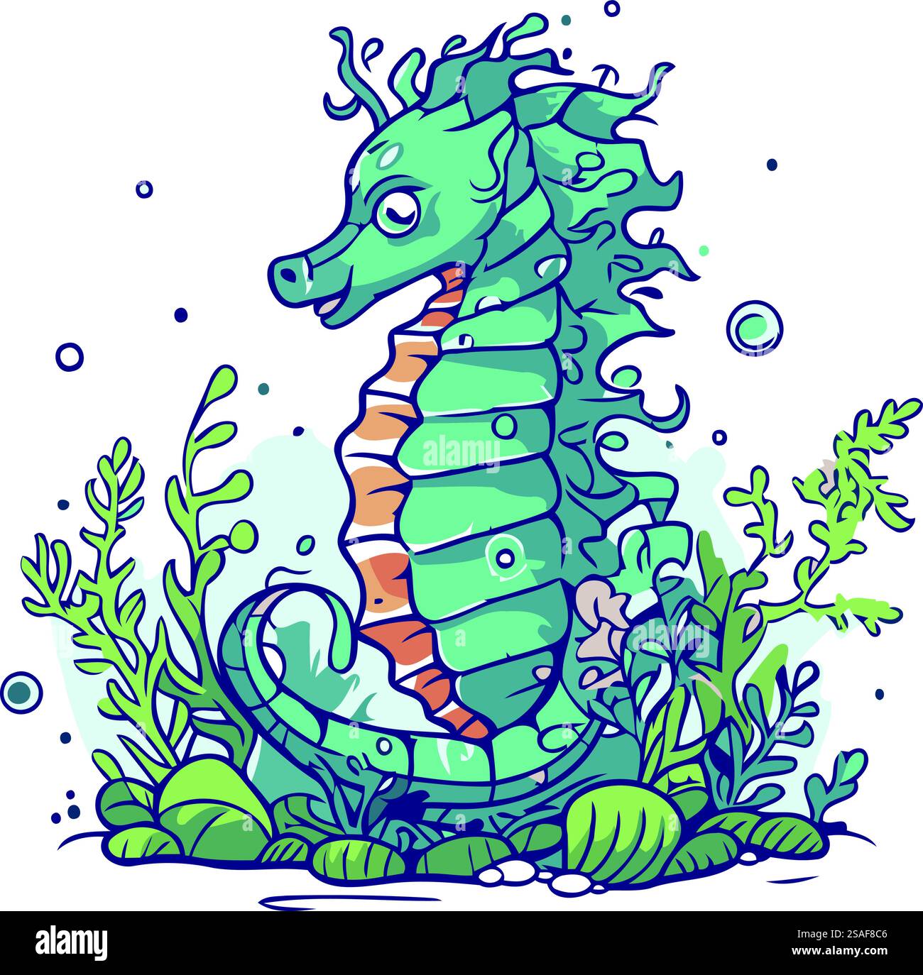 Seepferdchen im Meer. Hand gezeichnete Doodle Vektor-Illustration. Stock Vektor