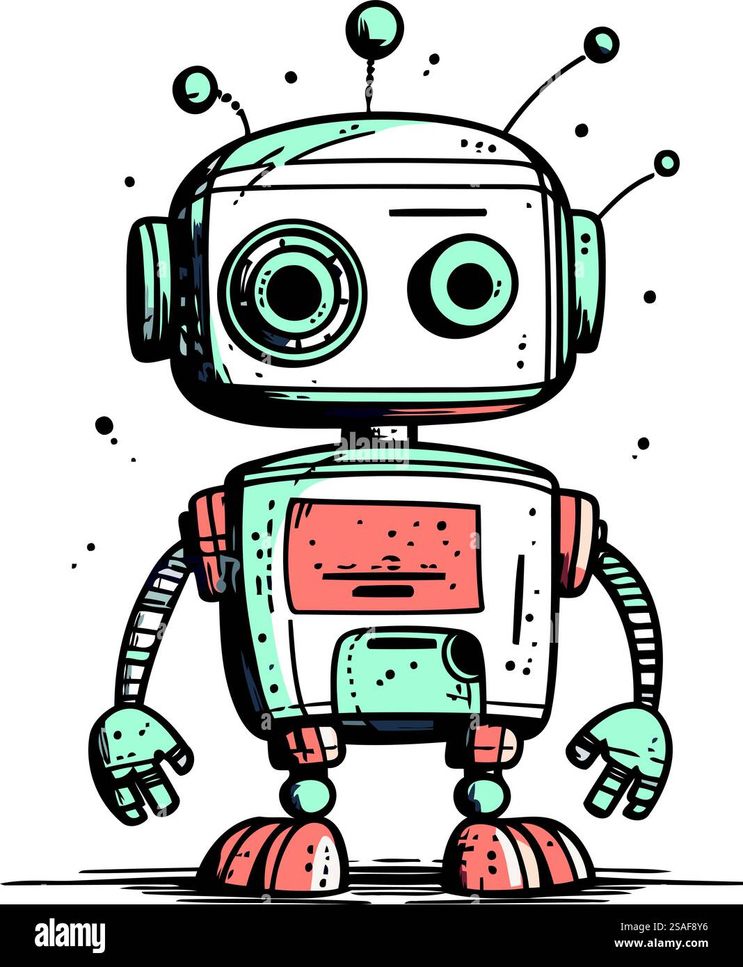 Niedliche Roboter-Cartoon-Vektor-Illustration. Hand gezeichnete nette Roboter-Vektor-Illustration. Stock Vektor
