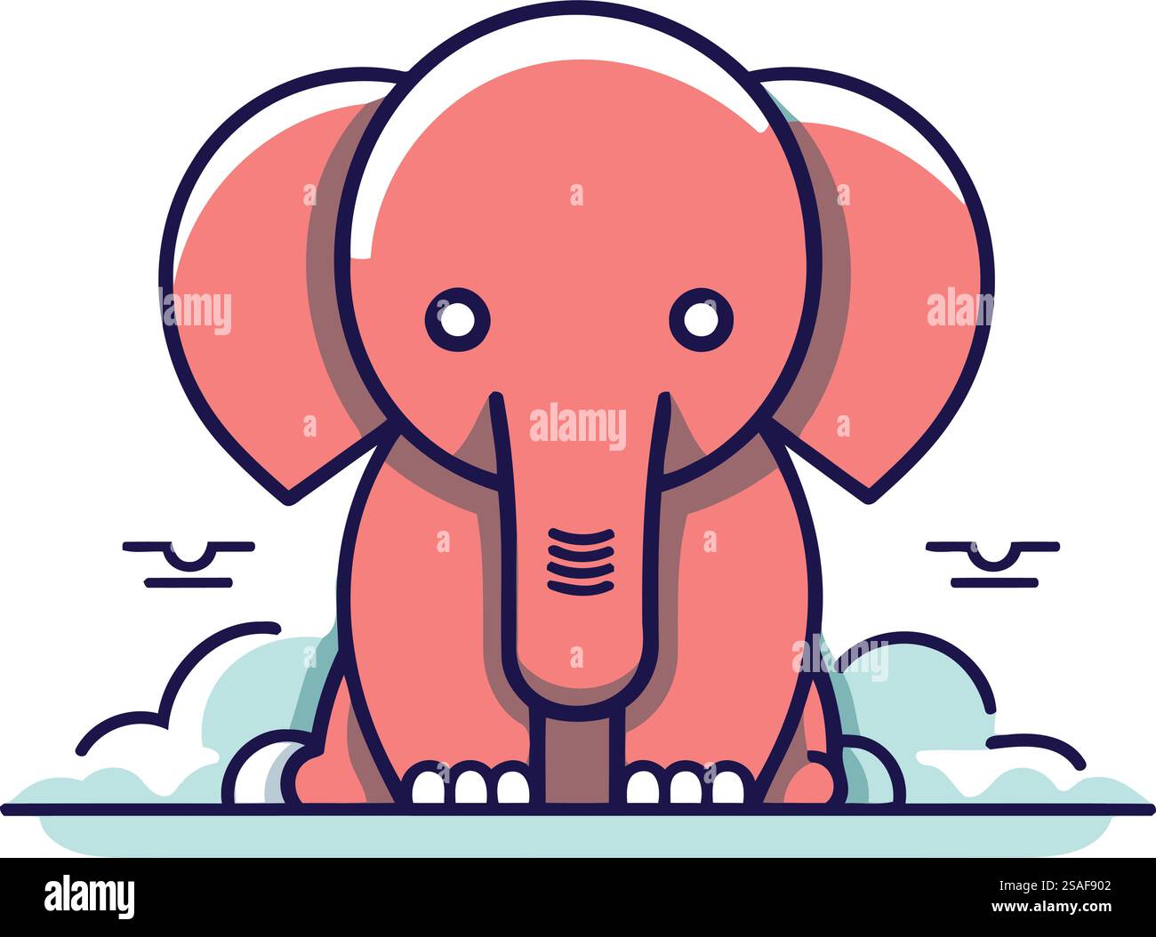 Süßer Elefant in den Wolken. Vektorabbildung in linearer Ebene. Stock Vektor