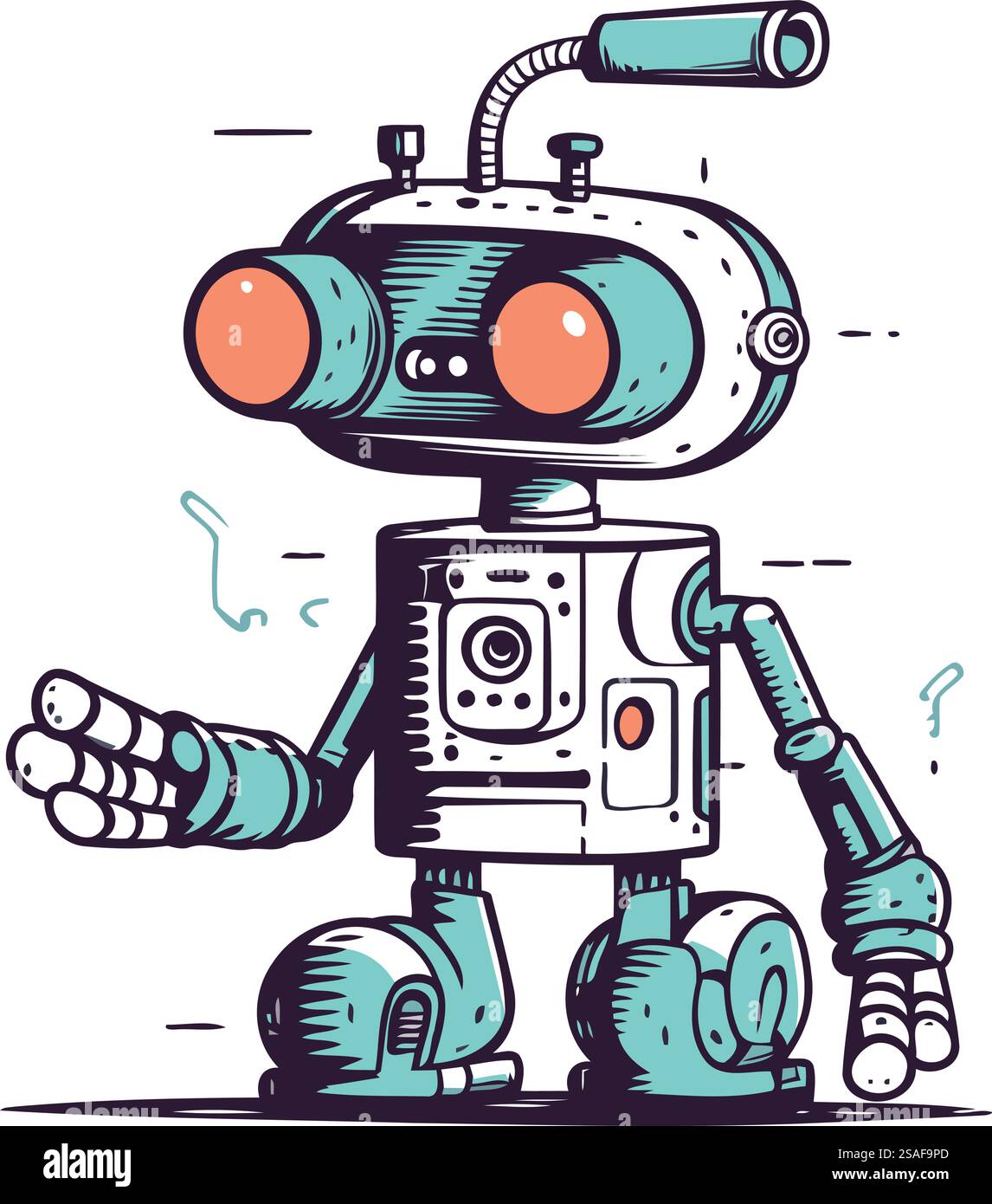 Cartoon Roboter Hand gezeichnete Vektor Illustration. Niedlicher Karikaturroboter. Stock Vektor