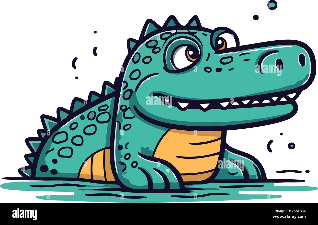 Karikaturkrokodil. Vektor-Illustration eines niedlichen Alligators. Stock Vektor