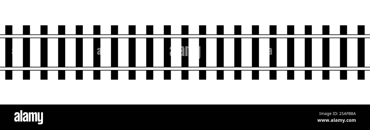 Silhouette der Eisenbahngleise, schwarz-weiße Darstellung der Eisenbahngleise, nahtlose, wiederholbare Form Stock Vektor