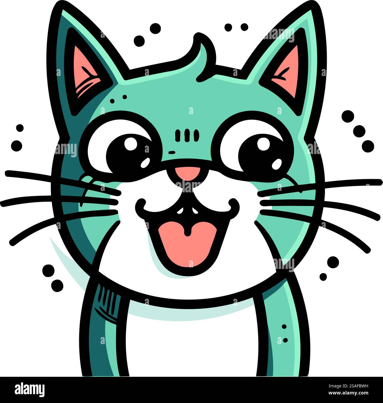 Süße Karikaturkatze mit großen Augen. Vektorabbildung in abgewickelter Form. Stock Vektor