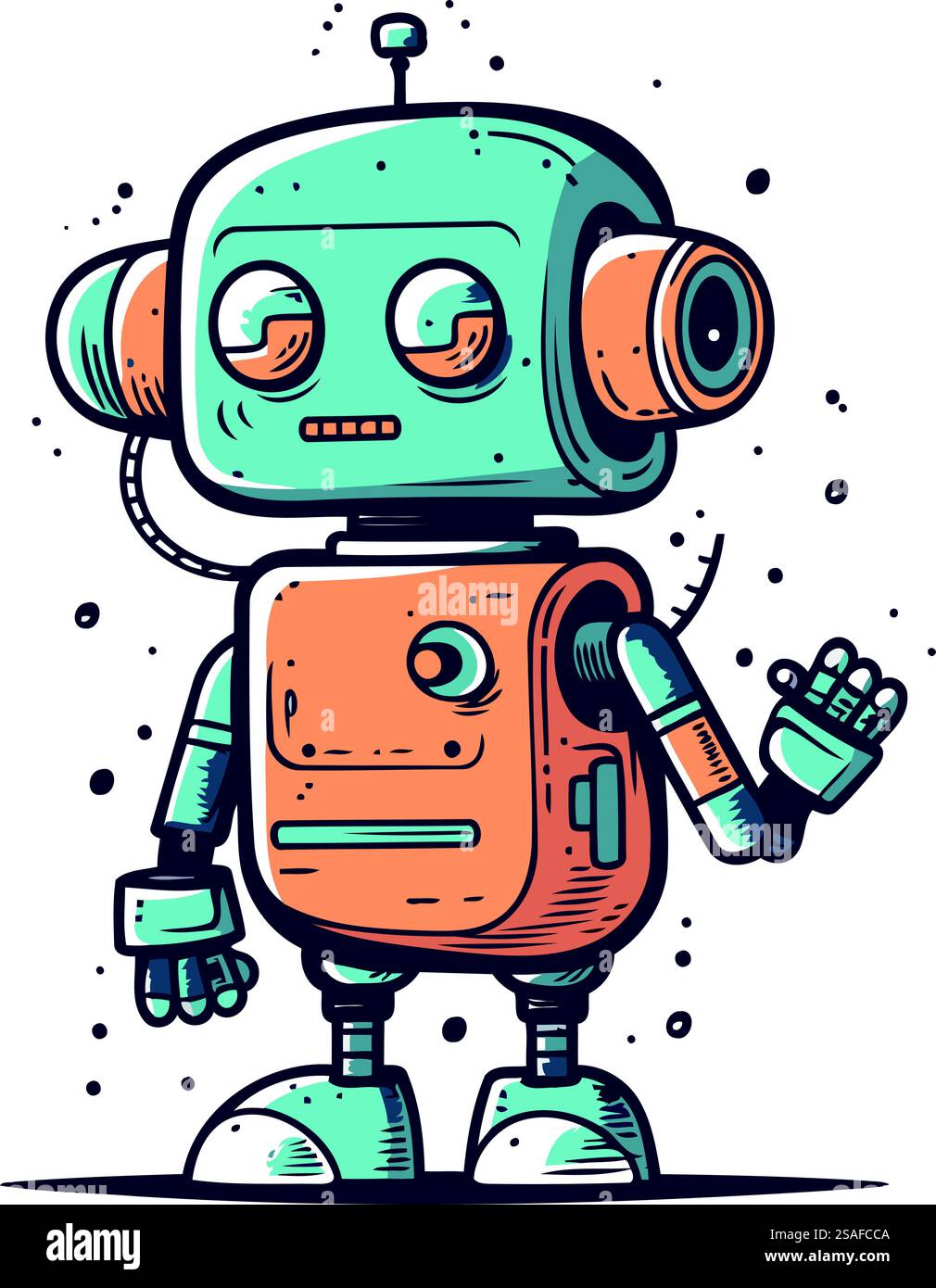 Nette Roboter Hand gezeichnete Vektor-Illustration. Cartoon-Kritzelroboter. Stock Vektor