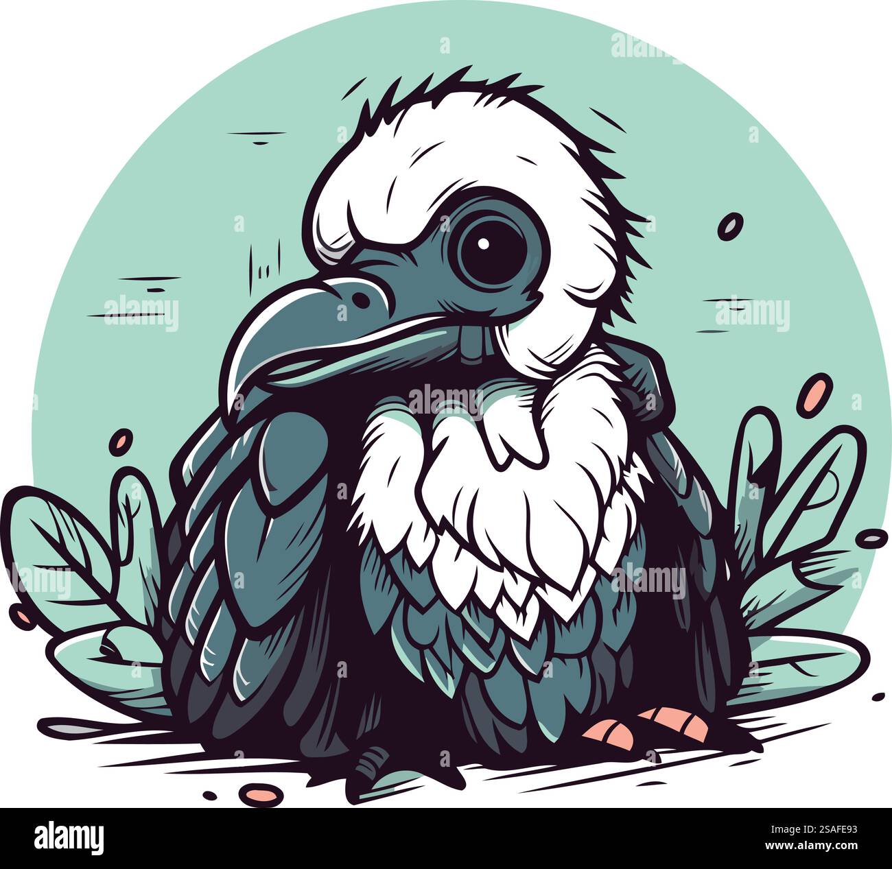 Vektor-Illustration eines Geiers, der auf dem Boden sitzt. Tattoo-Design Stock Vektor