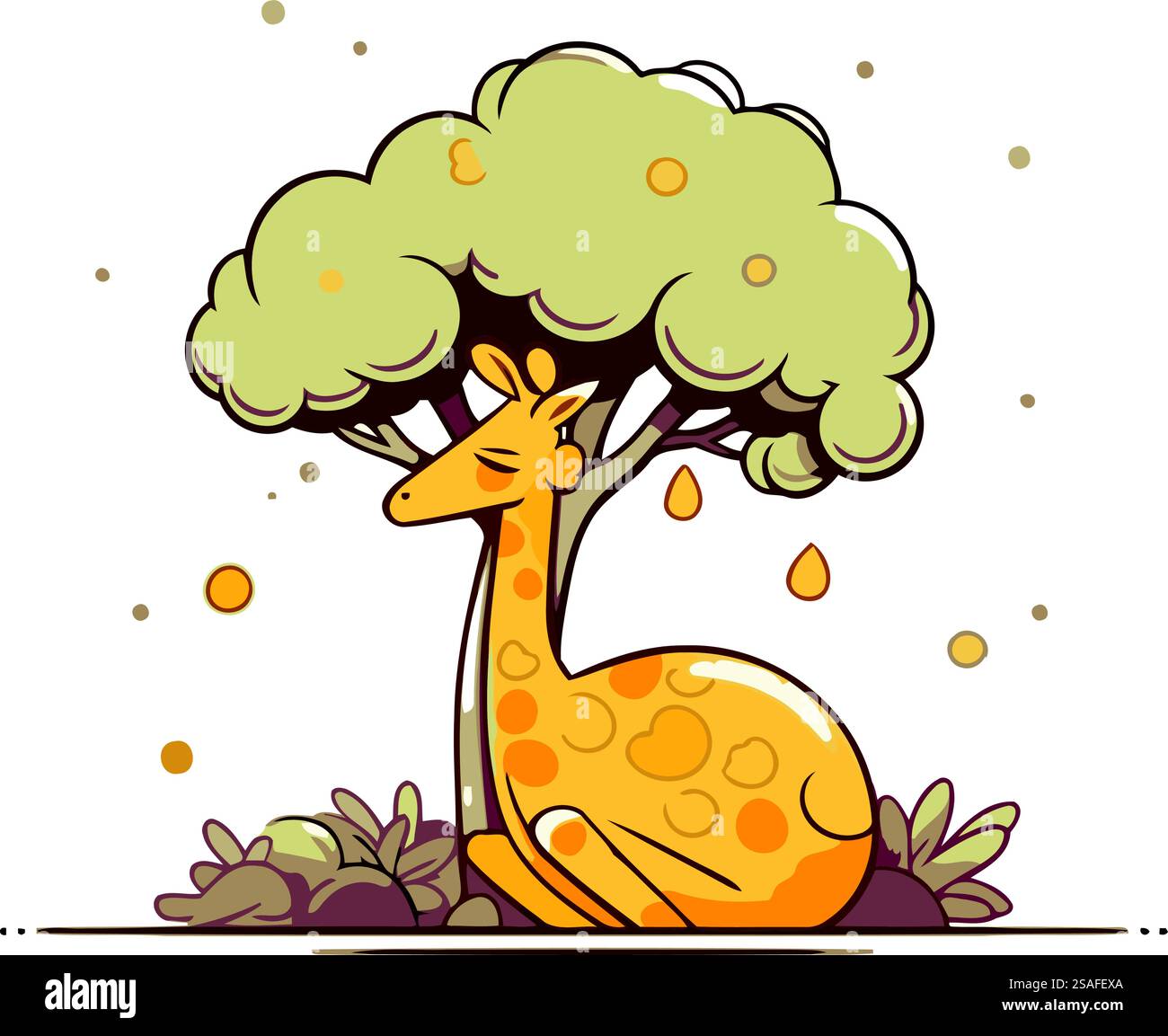 Giraffe mit einem Baum im Hintergrund. Vektorabbildung. Stock Vektor