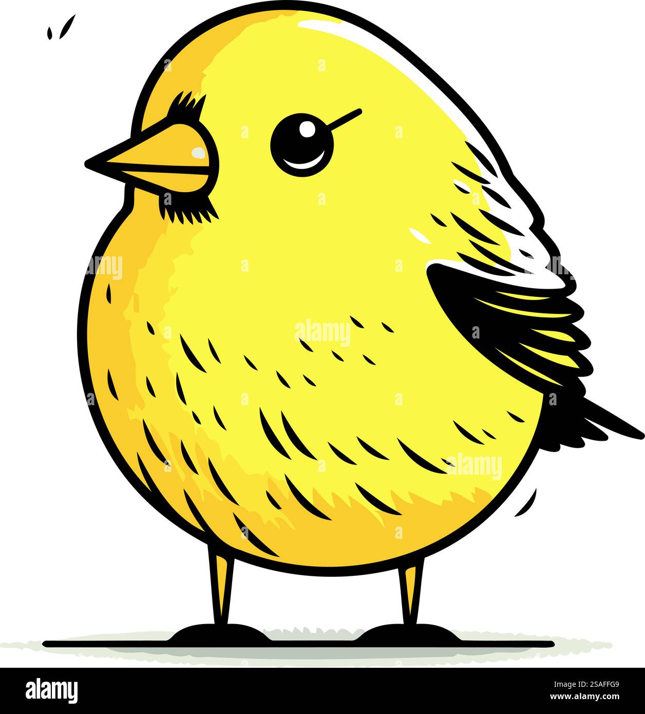 Niedlicher kleiner gelber Vogel, der auf den Hinterbeinen steht. Vektorabbildung. Stock Vektor