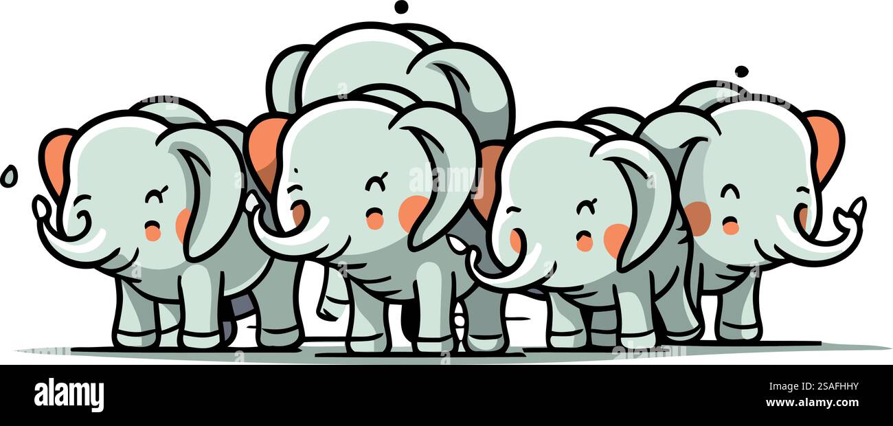Comic Elefanten Familie. Vektorillustration einer Gruppe von Elefanten. Stock Vektor