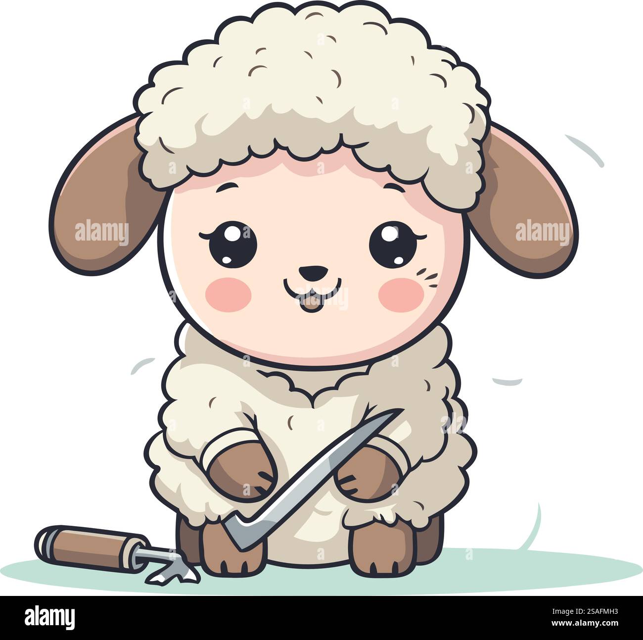 Schafe mit Lineal und Bleistift. Niedliche Zeichentrickvektor-Illustration. Stock Vektor