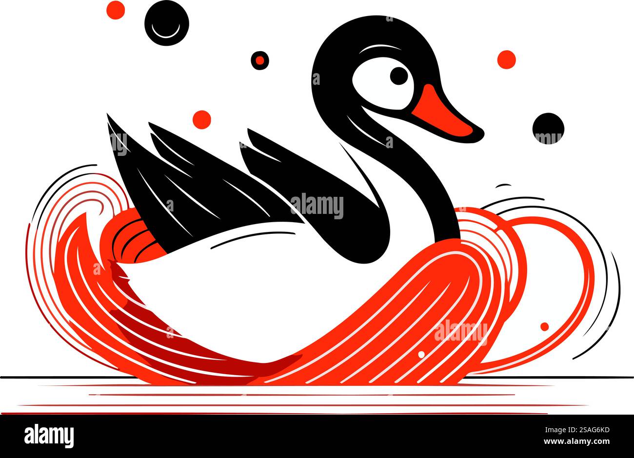 schwan schwimmt in den Wellen. Vektorillustration eines stilisierten Schwans. Stock Vektor