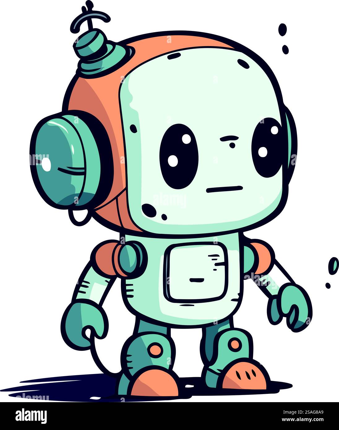 Niedlicher Karikaturroboter. Handgezeichnete Vektorillustration isoliert auf weißem Hintergrund. Stock Vektor