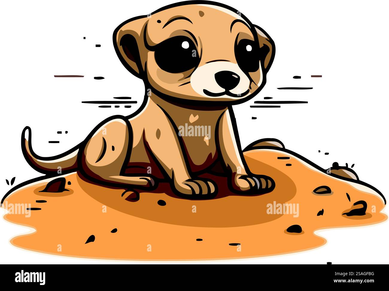 Niedliches Cartoon-Erdmännchen, das auf dem Sand sitzt. Vektorabbildung. Stock Vektor