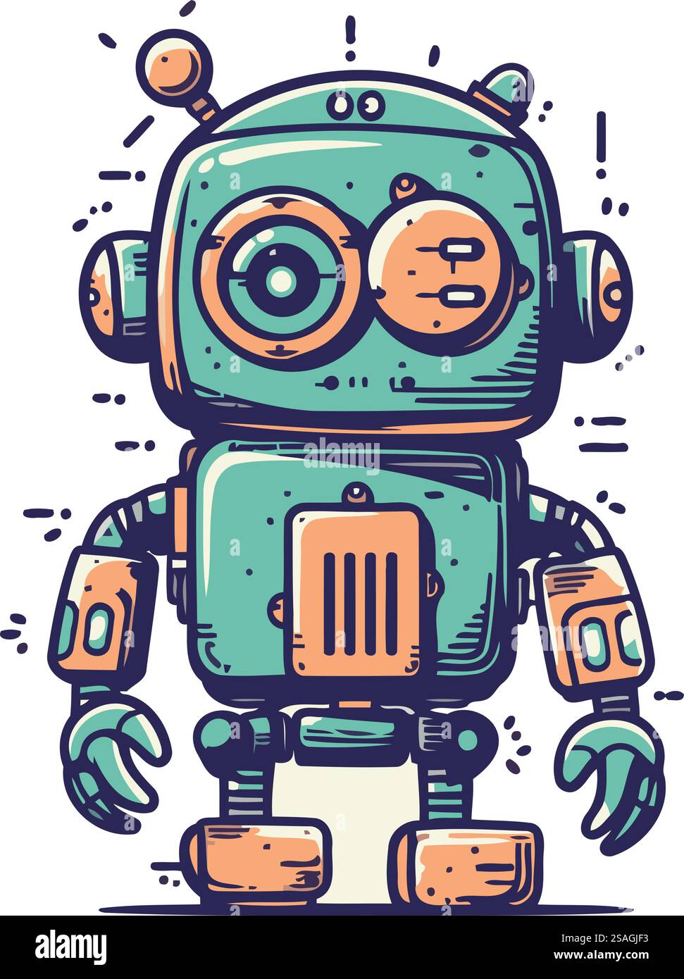 Niedlicher Karikaturroboter. Handgezeichnete Vektorillustration für Ihr Design. Stock Vektor