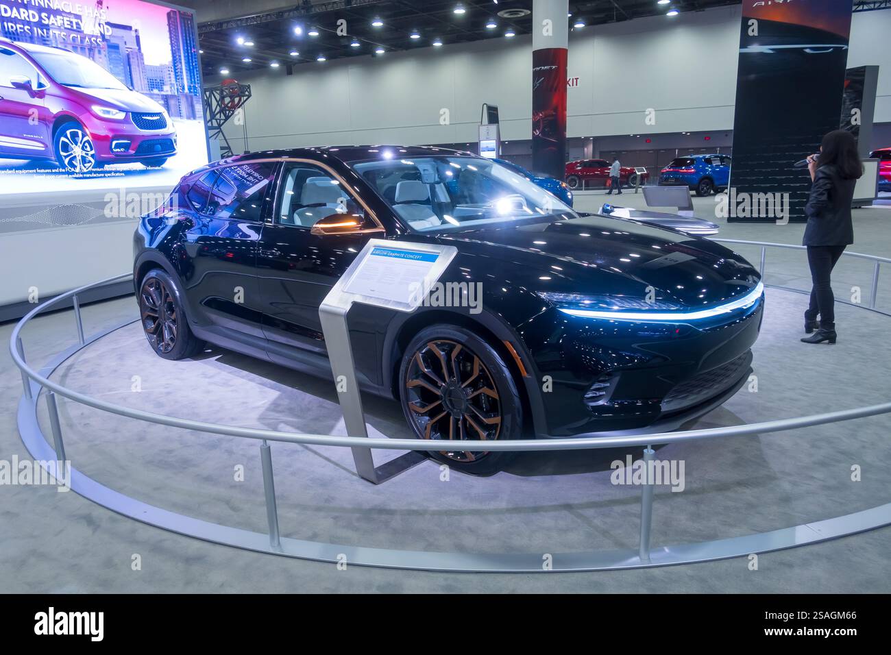 Detroit, Michigan, USA – 17. September 2023: Das neue Chrysler Airflow EV-Konzept mit ultramodernem Design wird auf der North American International AUT ausgestellt Stockfoto