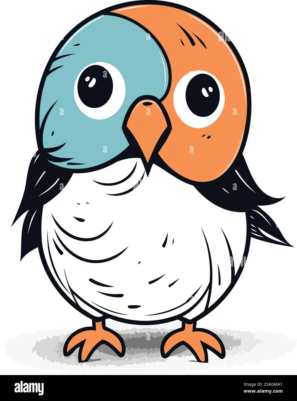 Niedliche Zeichentrickvektorillustration eines kleinen Vogels mit großen Augen. Stock Vektor