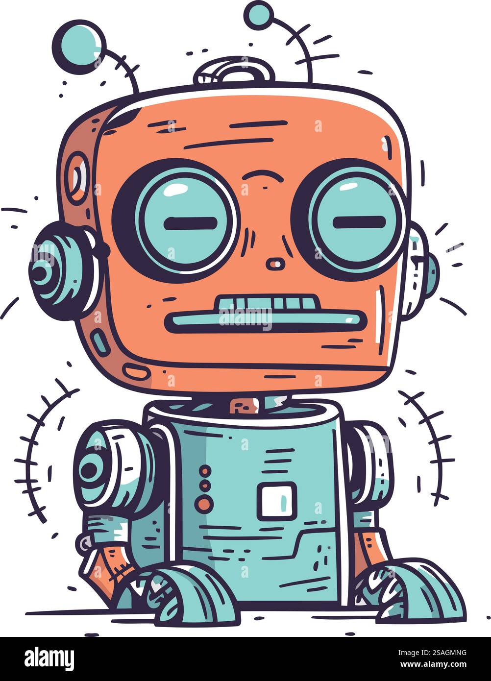 Niedlicher Roboter. Vektor Hand gezeichnete Illustration im Doodle-Stil. Stock Vektor